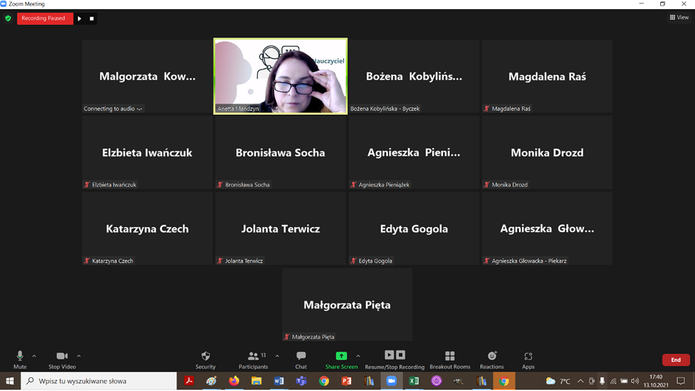 Szkolenie online w ramach projektu Zdalny Nauczyciel Zdalna Szkoła - zrzut ekranu z aplikacji ZOOM