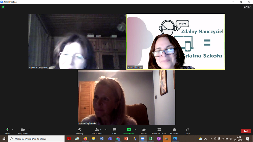 Szkolenie online w ramach projektu Zdalny Nauczyciel Zdalna Szkoła - zrzut ekranu z aplikacji ZOOM