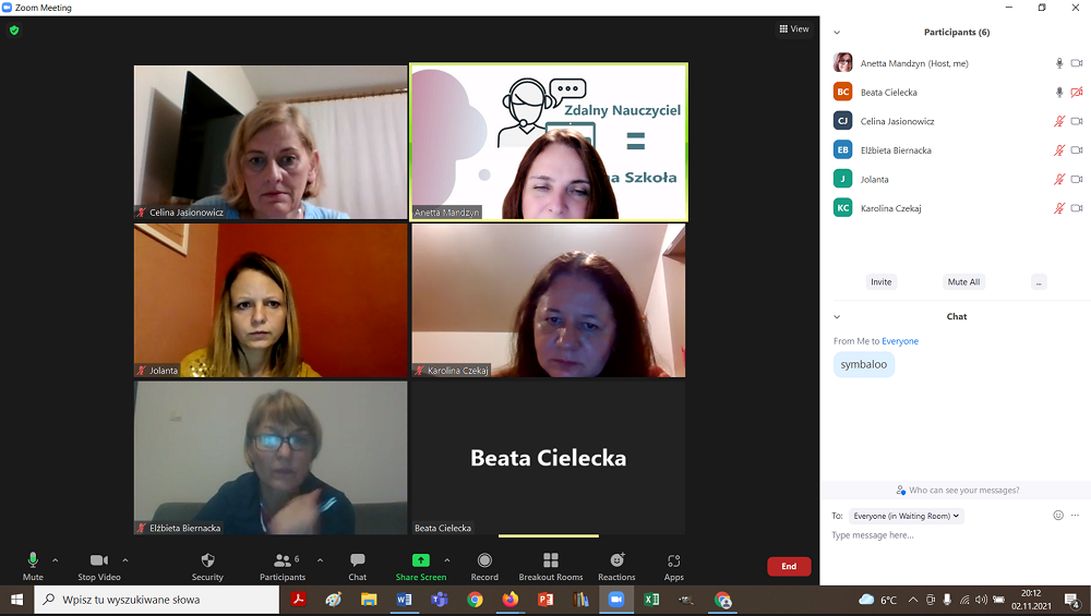Szkolenie online w ramach projektu Zdalny Nauczyciel Zdalna Szkoła - zrzut ekranu z aplikacji ZOOM