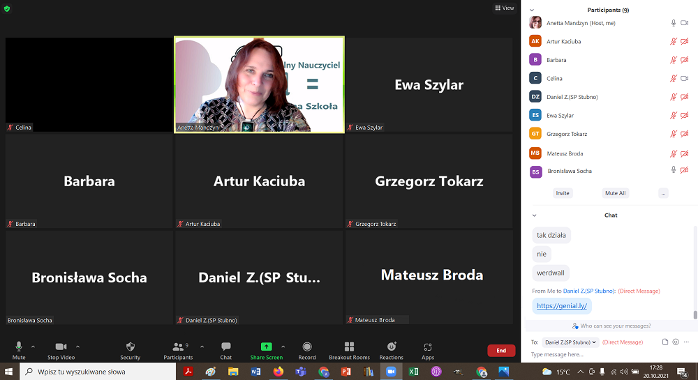 Szkolenie online w ramach projektu Zdalny Nauczyciel Zdalna Szkoła - zrzut ekranu z aplikacji ZOOM